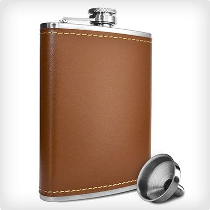 Premium 8 oz Soft Touch Leather Wrap Outdoor Hip Flask