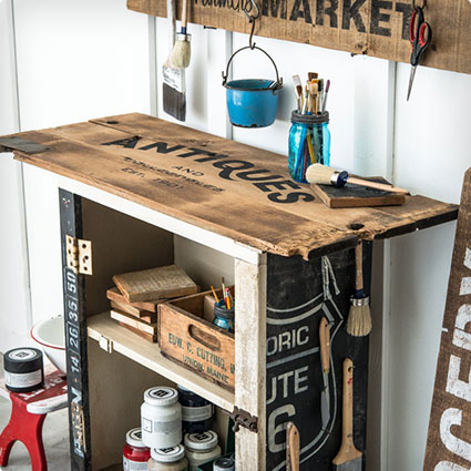 Rustic Paint Cart with Old Sign Stencils