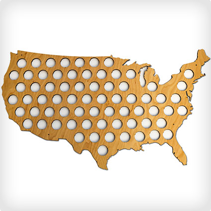 USA Beer Cap Map - Glossy Wood Bottle Cap Holder - Skyline Workshop