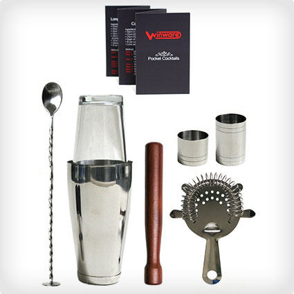 Winware Boston Cocktail Shaker Gift Set and Pocket Cocktail Guide