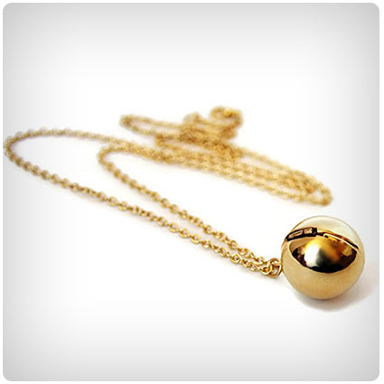 Gold-tone Secret Message Ball Locket Necklace