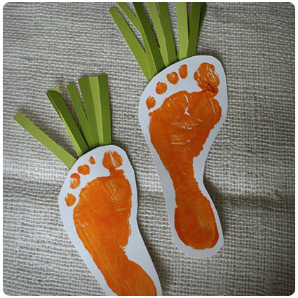 Diy Spring Bunny and Carrots Footprint Art