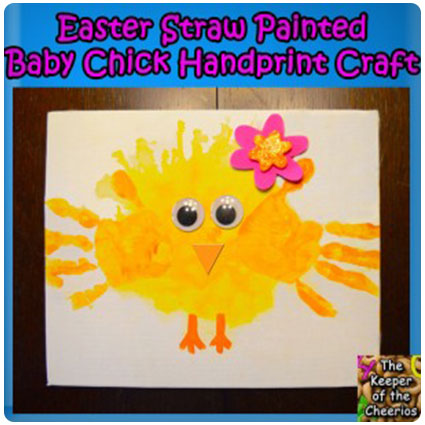 Easter Straw Painted Baby Chick Hand Print Craft