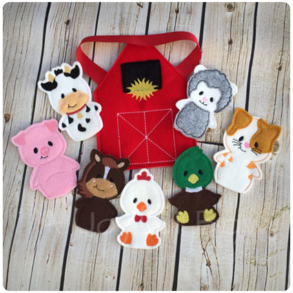 Farm Animal Finger Puppets With Barn Pouch