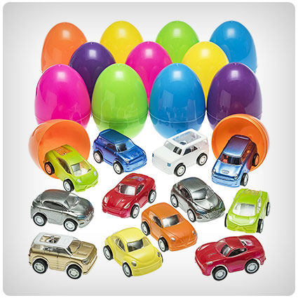 Prextex Easter Eggs Filled with Mini Pull back Vehicles