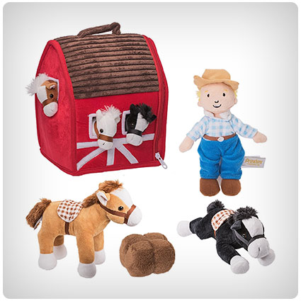 Prextex Plush Farm House with Soft and Cuddly Plush Horses