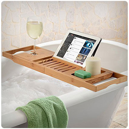 Bamboo Bathtub Caddy Tray with Extending Sides