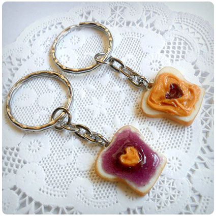 Peanut Butter And Jelly Heart Keychain Set