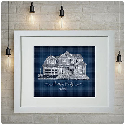 Personalized Blueprint Portrait Of Your House