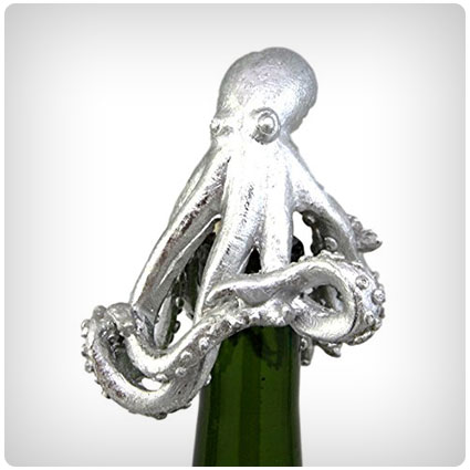 Silver Octopus Wine Bottle Topper Stopper