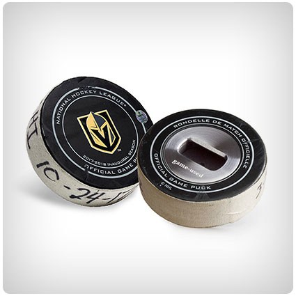 Game-Used Hockey Puck Bottle Opener