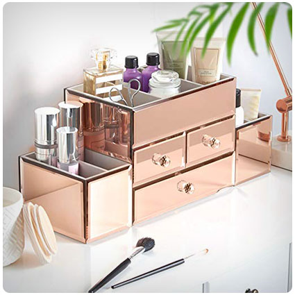 Beautify Mirrored Rose Gold Glass Jewelry Box