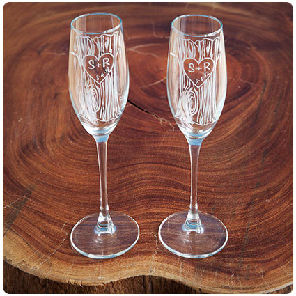 Etched Champagne Flutes Set