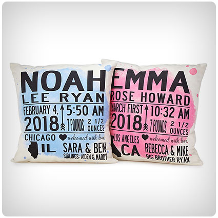 Watercolor Birth Announcement Pillow